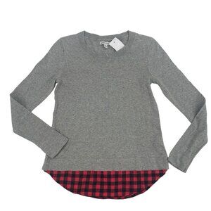 J.Crew Women’s XS Gray Pullover Flannel Plaid Hem Sweater NWT